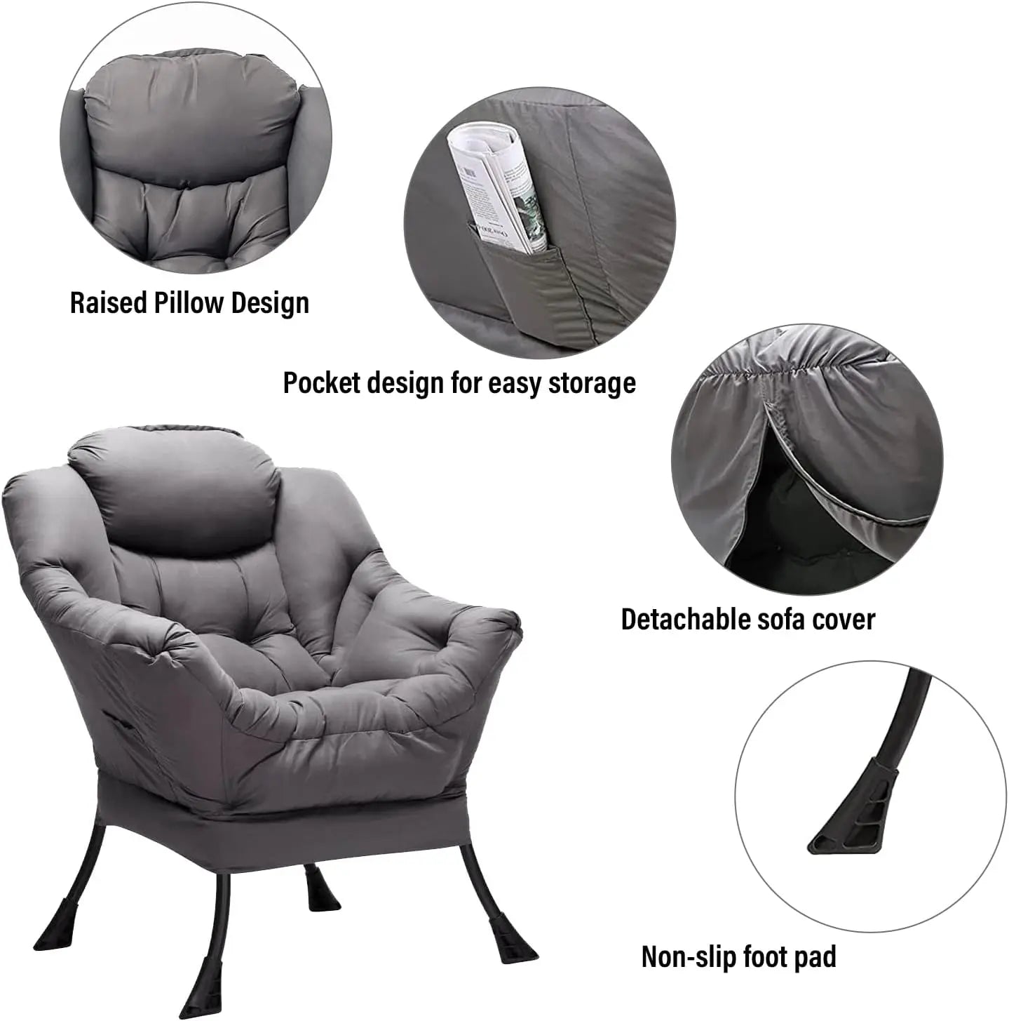 Chair with Ottoman, Modern Lounge Accent with Armrests and a Side Pocket, Leisure Upholstered Sofa Reading