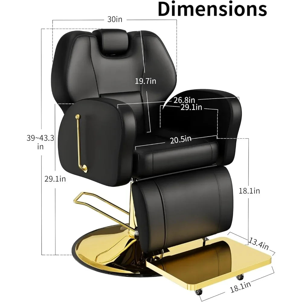 Barber Chair, Reclining for Hair Stylist, All-Purpose Hair Chair with Heavy-Duty Steel Frame, Shampoo Tattoo Chair