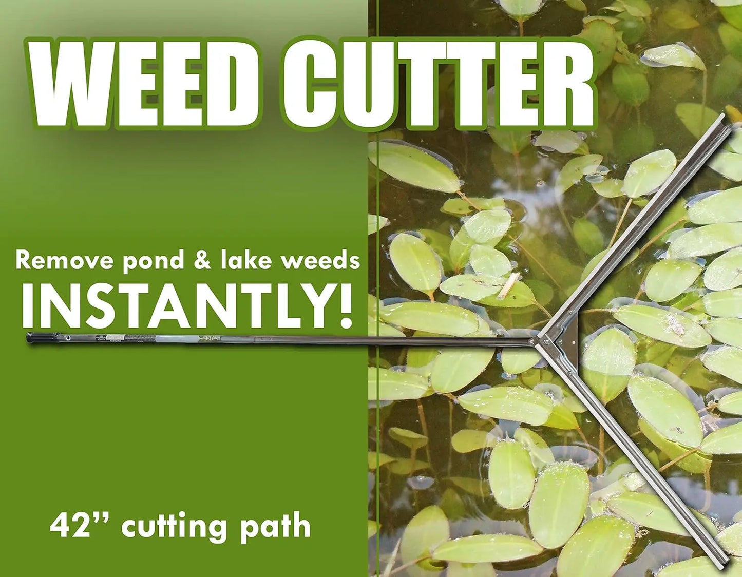 Lake Weed Cutter - 42 inch Wide Cutting Path, Includes 20 Foot Rope, Blade Sharpener & Safety Gloves - Remove Common Pond