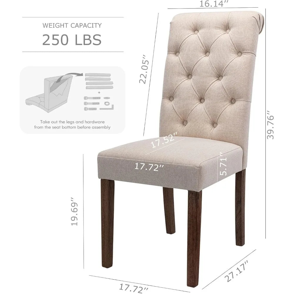 Tufted Dining Room Chairs Set of 2,Upholstered Fabric Side Stylish Kitchen Chairs with Solid Wood Legs and Padded Seat