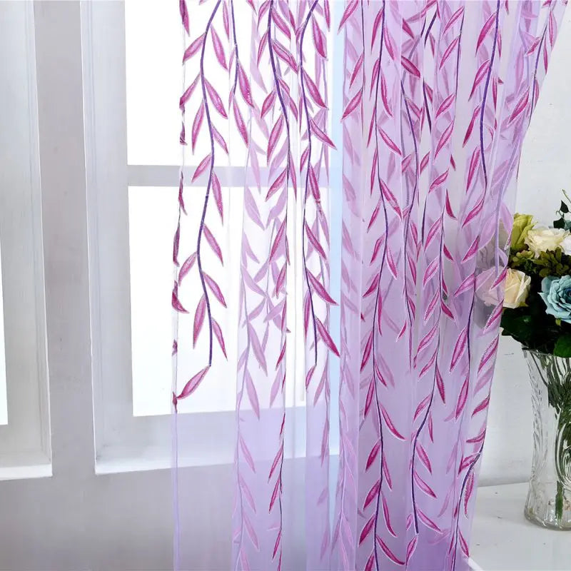 Green Purple Willow Sheer Curtains Window Yarn for Living Room Tulle Curtains Kitchen Gauze Decorative Curtain for Bedroom Home