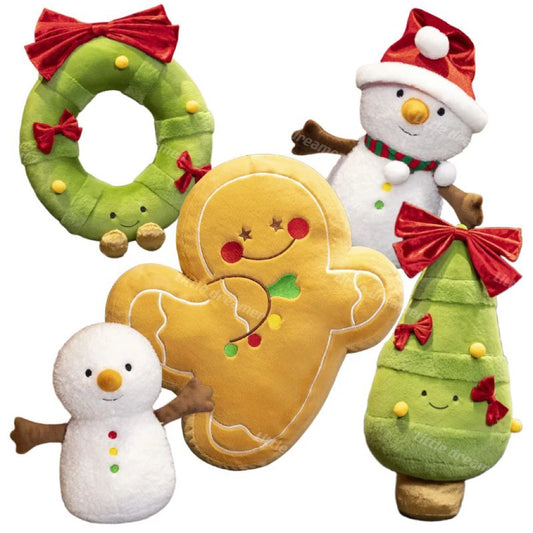 Kawaii Soft Christmas GingerBread Snowman Xmas Tree Plush Toys Stuffed Cartoon Christmas Decor Throw Pillow Doll Kids Child Gift