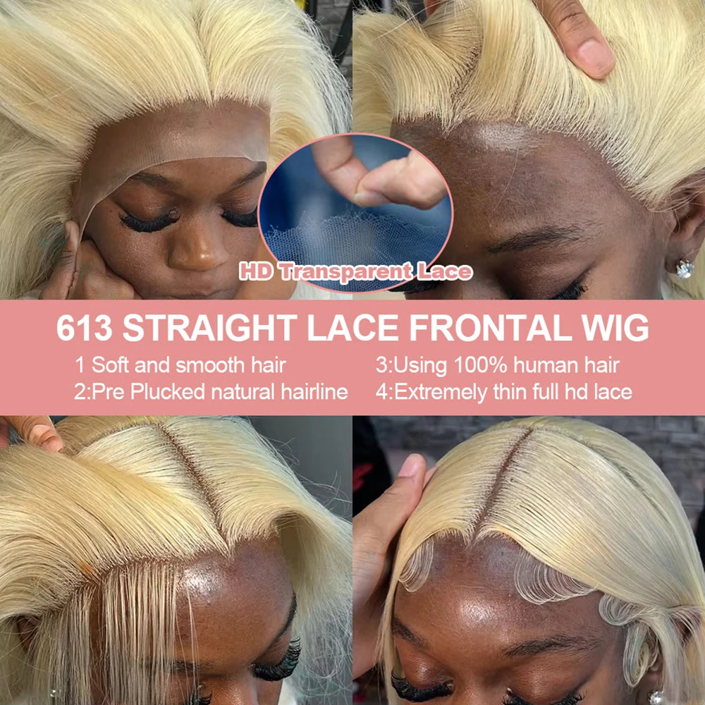 250 Density Straight 613 Blonde Lace Front Human Hair Wig 40 Inch HD Transparent 13x4 13x6 Lace Front Wigs Colored Wig For Women