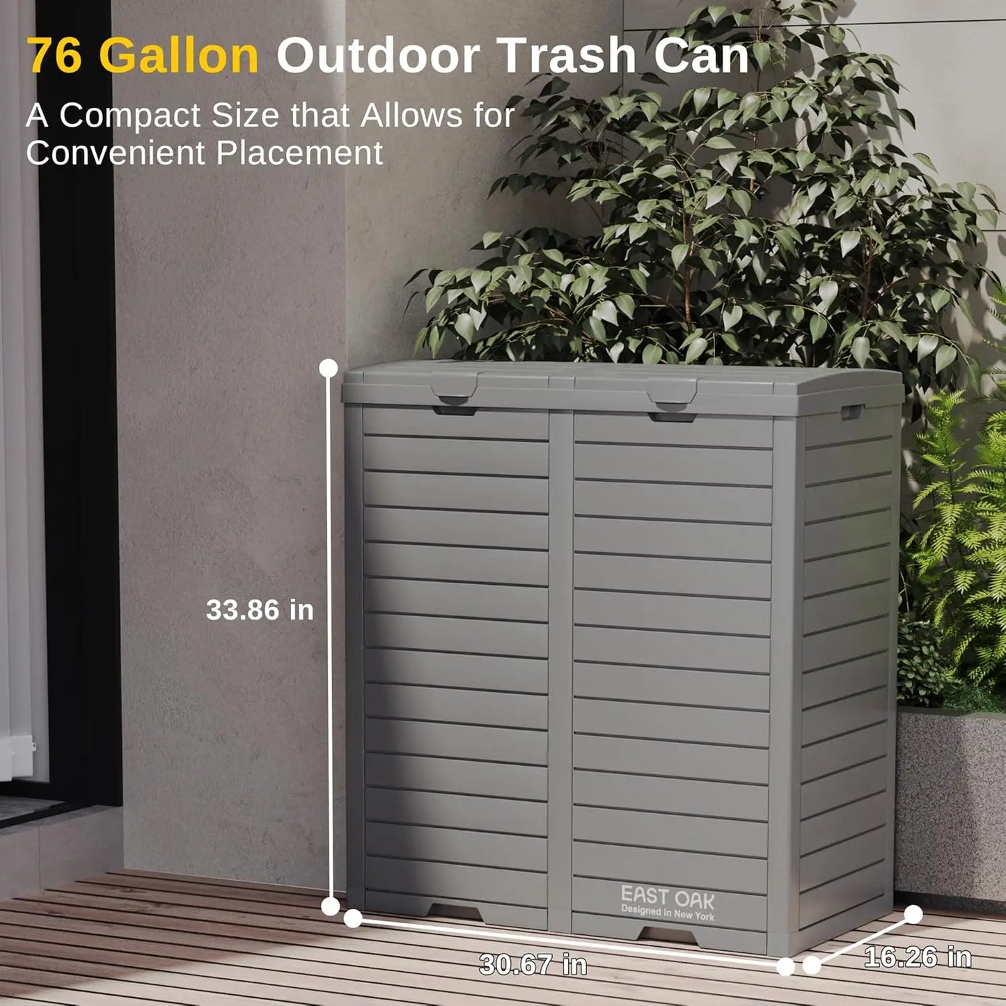 76 Gallon Outdoor Trash Can, Waterproof Resin Garbage Can with Tiered Lid and Drip Tray, Outside Trash Bin for Patio