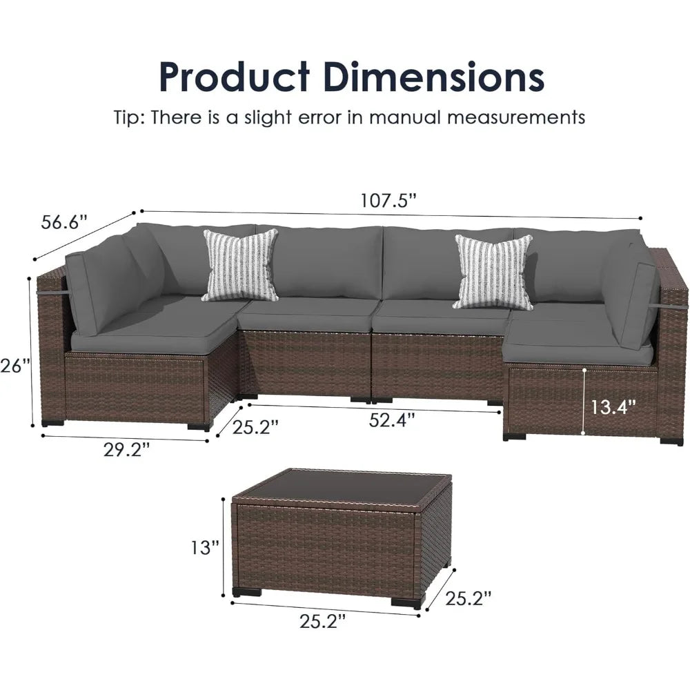 7 Pieces Patio Furniture Set,Patio Couch with Glass Coffee Table for Backyard Garden,OutdoorFurniture Sectional Rattan Sofa Sets