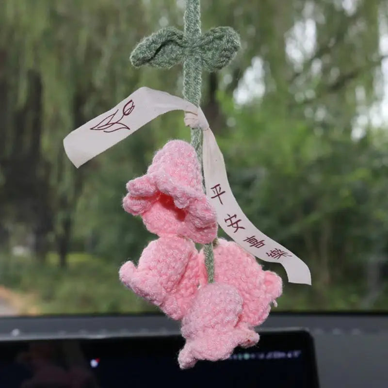 Little Flower Ornaments For Car Knitting Ornaments Christmas Tree Rearview Looking-Glass Handmade Lily Of The Valley Pendant