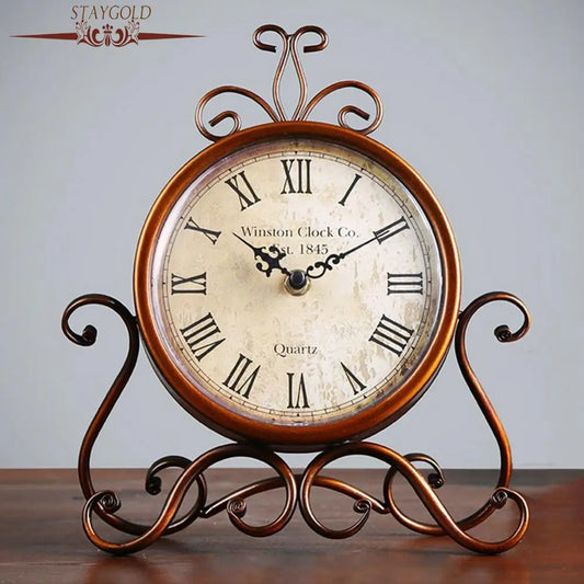 Staygold European Vintage Decor Clock Iron Silent Vintage Retro Table Home Bedroom Living Room Office Decor