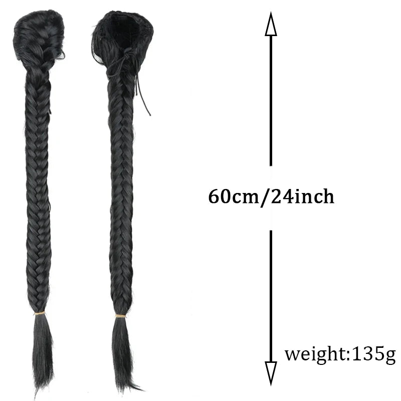 Drawstring style high-temperature silk long hair hand woven fishbone braid wig braid ponytail wig suitable for daily use by girl