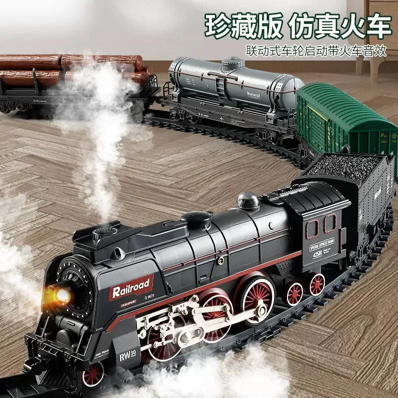 Children Electric Train Toy Kit  Retro steam track train Track Model Toy  Boy Toys Kids Christmas Gift