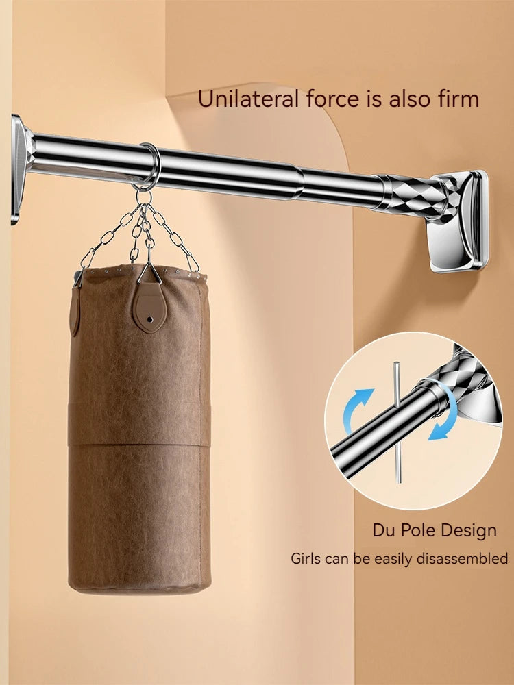 0.4-5M Adjustable Stainless Steel Shower Curtain Rod Clothes Drying Rack No-Drill Telescopic Pole for Laundry Room Bathroom