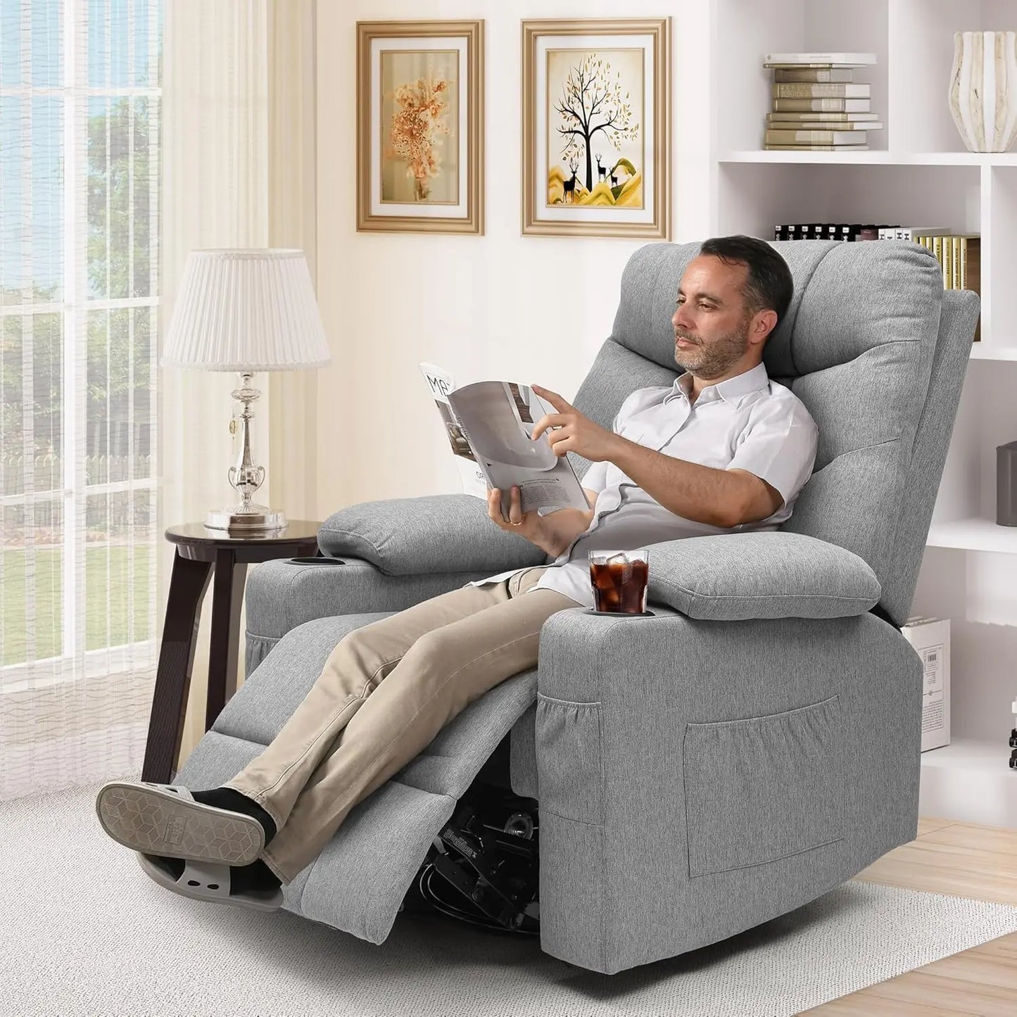 Recliner for Big and Tall Seniors, 270° Swivel Glider Rocker Recliner with Heat and Massage for Living Room, Theater Seating