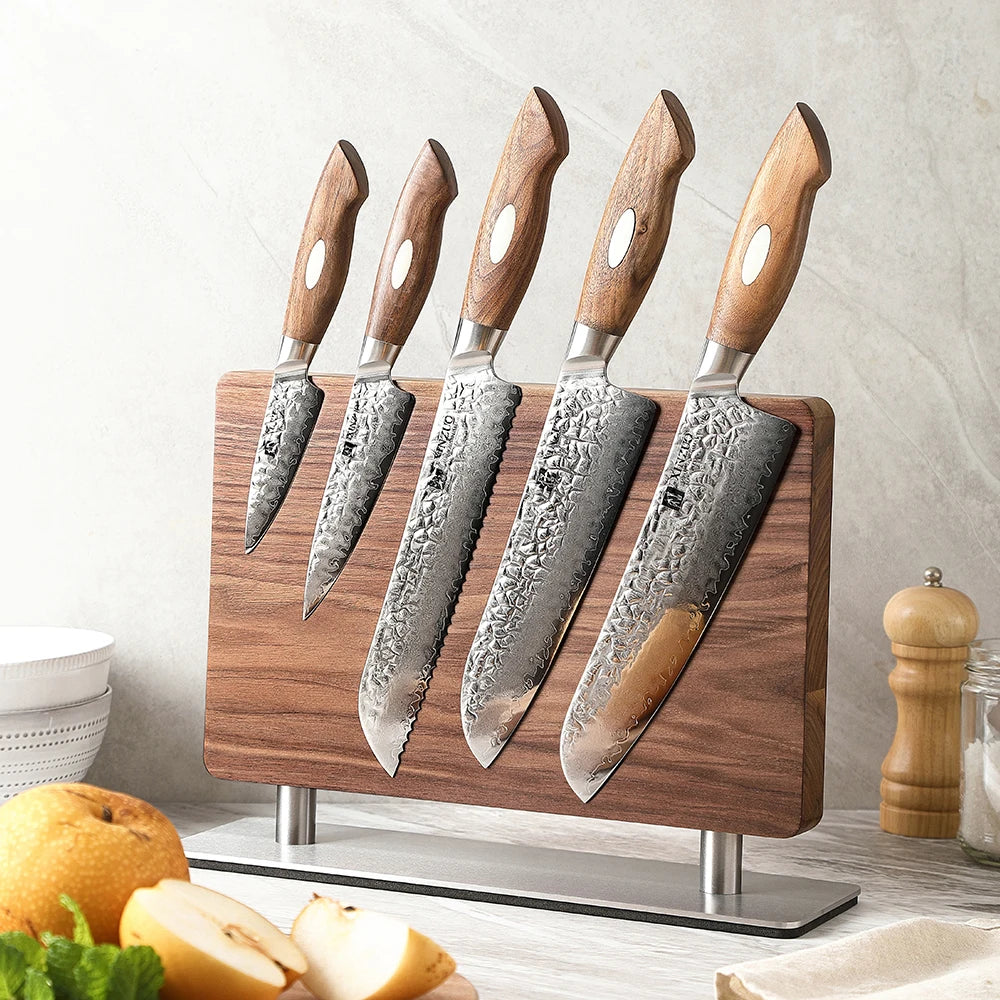 XINZUO Walnut Solid Wood+430 Stainless Steel Wood Knife Stand Kitchen Supplies Magnetic Double-sided Suction Knife Holder Tool