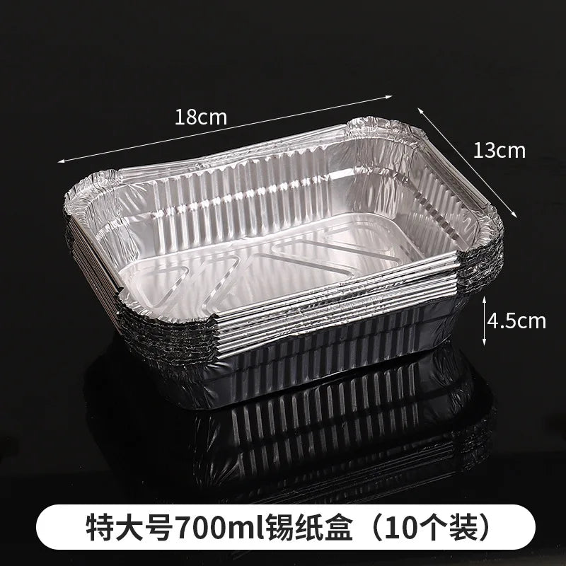 Rectangular Tin Foil Tray Box Barbecue Disposable Aluminum Foil Packaging Box BBQ Thickened Aluminum Foil Packaging Bowl 10PCS