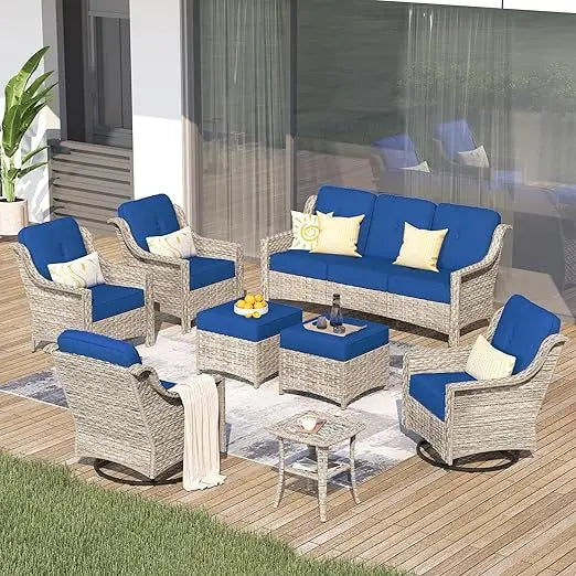 8Piece Outdoor Patio Furniture,Rattan Wicker Coversation Couch Set with 3Seater Sofa,Sectional Set,Outdoor Garden Furniture Sets