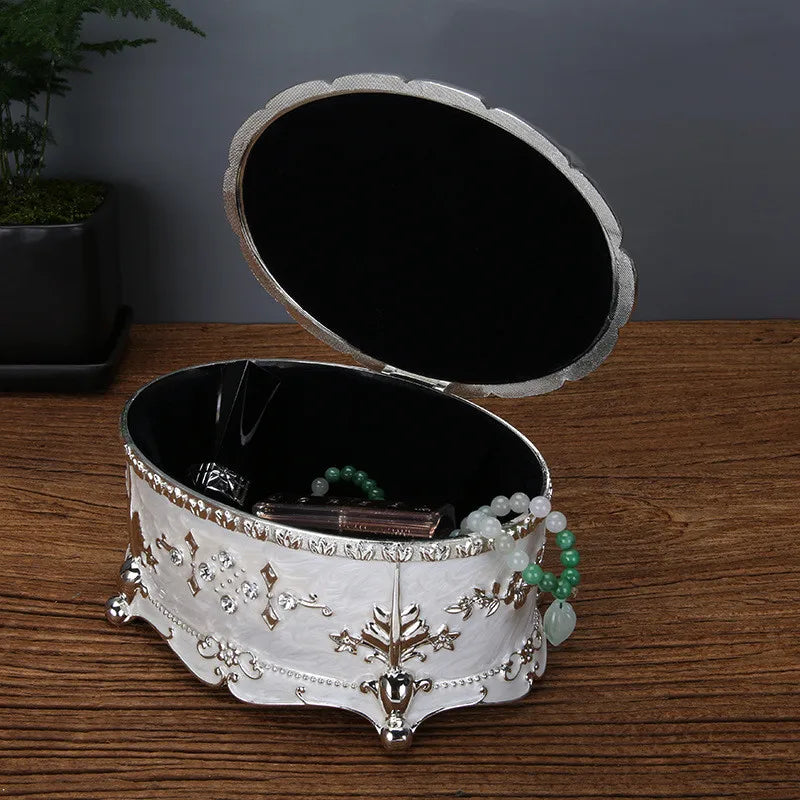 European-style Luxury Zinc Alloy Jewelry Box Vintage Oval Trinket Case Storage Keepsake Box Christmas Birthday Gift