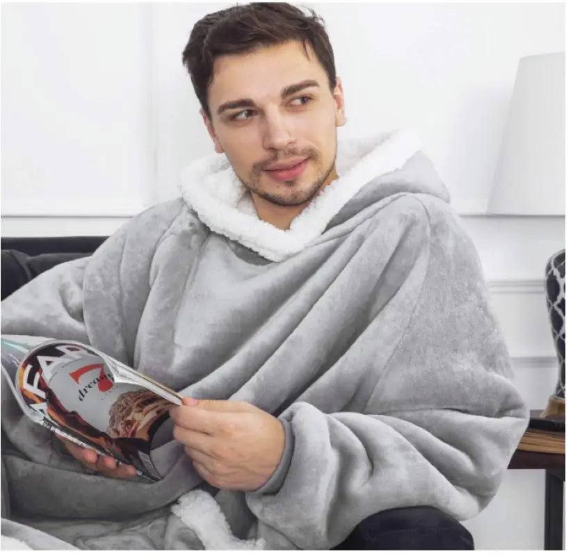 Cozy Vibe Super Long Flannel Sherpa Wearable Blanket Winter Warm Blanket with Sleeves Hoodie Sweatshirts Oversized  TV Blanket Pullover