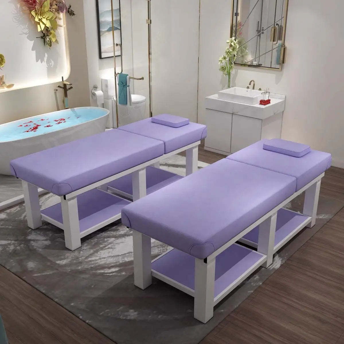 DESIGN Spa Shop Furniture Modern Wood Frames Body Folding Portable Beauty Facial Salon Massage Bed with Storage Cabinet