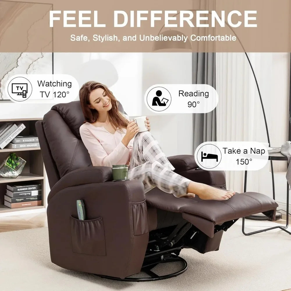 Recliner Chair,Rocking Chair with Massage and Heat,360° Swivel Recliner Chairs for Adults,for Bedroom,Nursery,Living Room Chairs