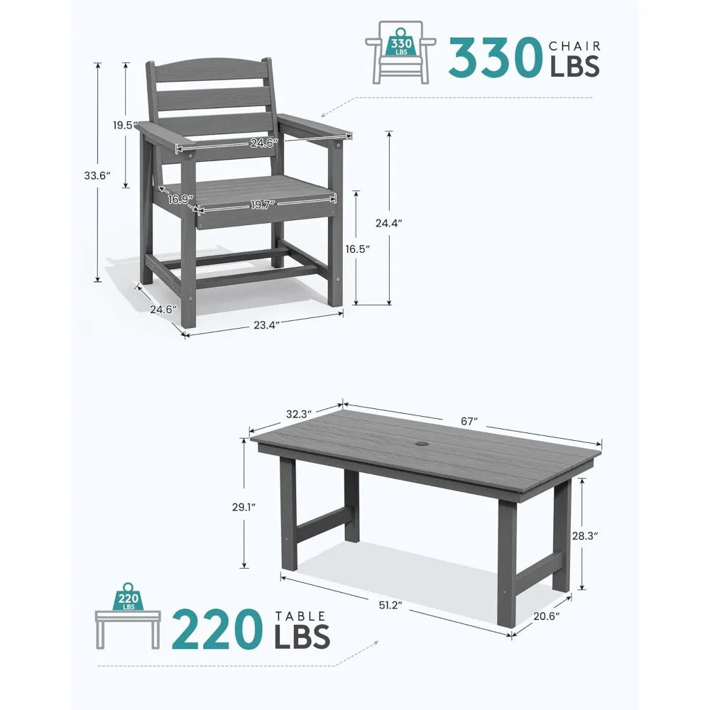 Outdoor Dining Table Set, Patio Dining Table and Bench Set for 6, Patio Furniture Sets