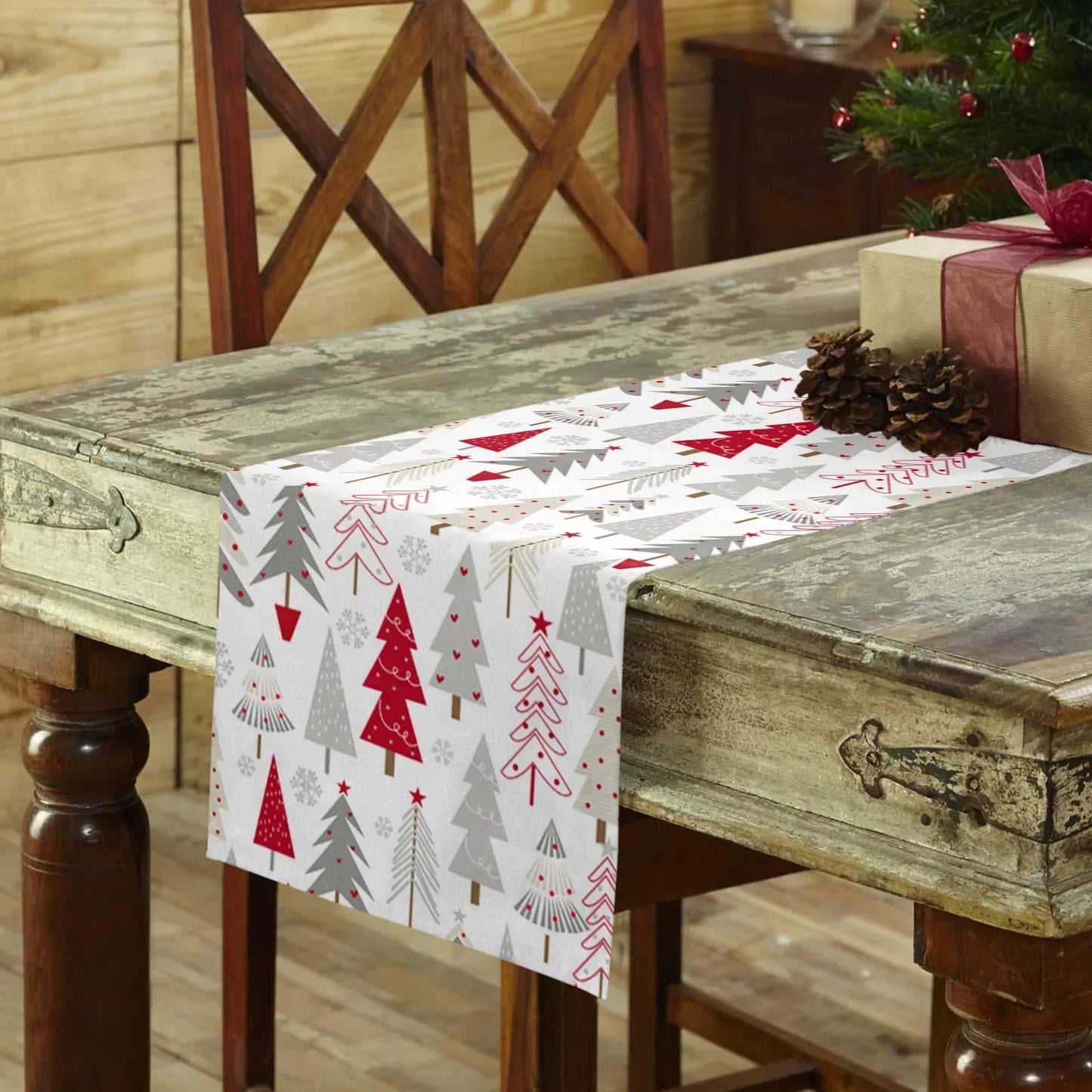 Christmas Tree Texture Red Table Runner Decoration Home Decor Dinner Table Decoration Table Decor