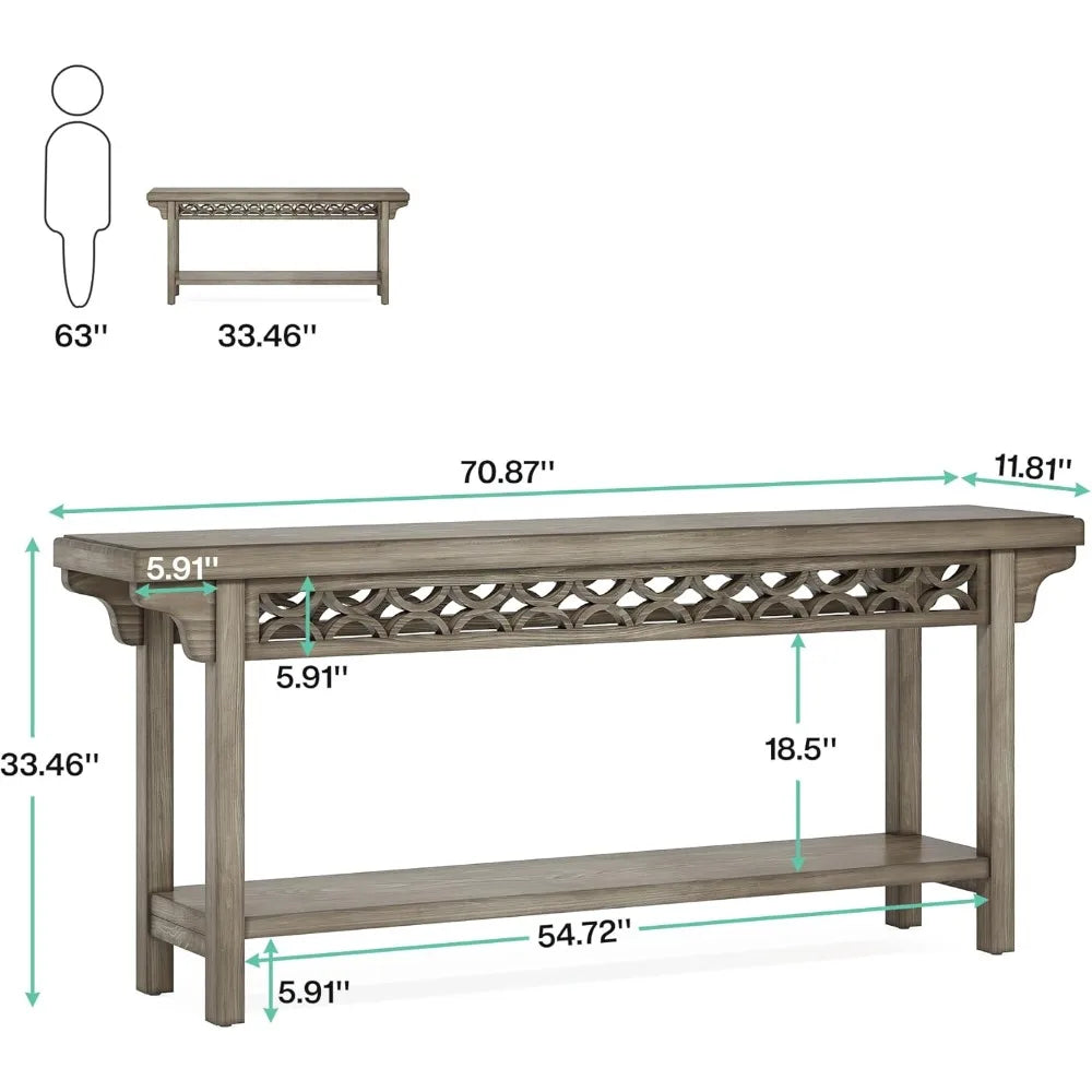 70.8-Inch Solid Wood Long Console Table, Farmhouse Entryway Table with Storage, Narrow Sofa Table Couch Table for Living Room