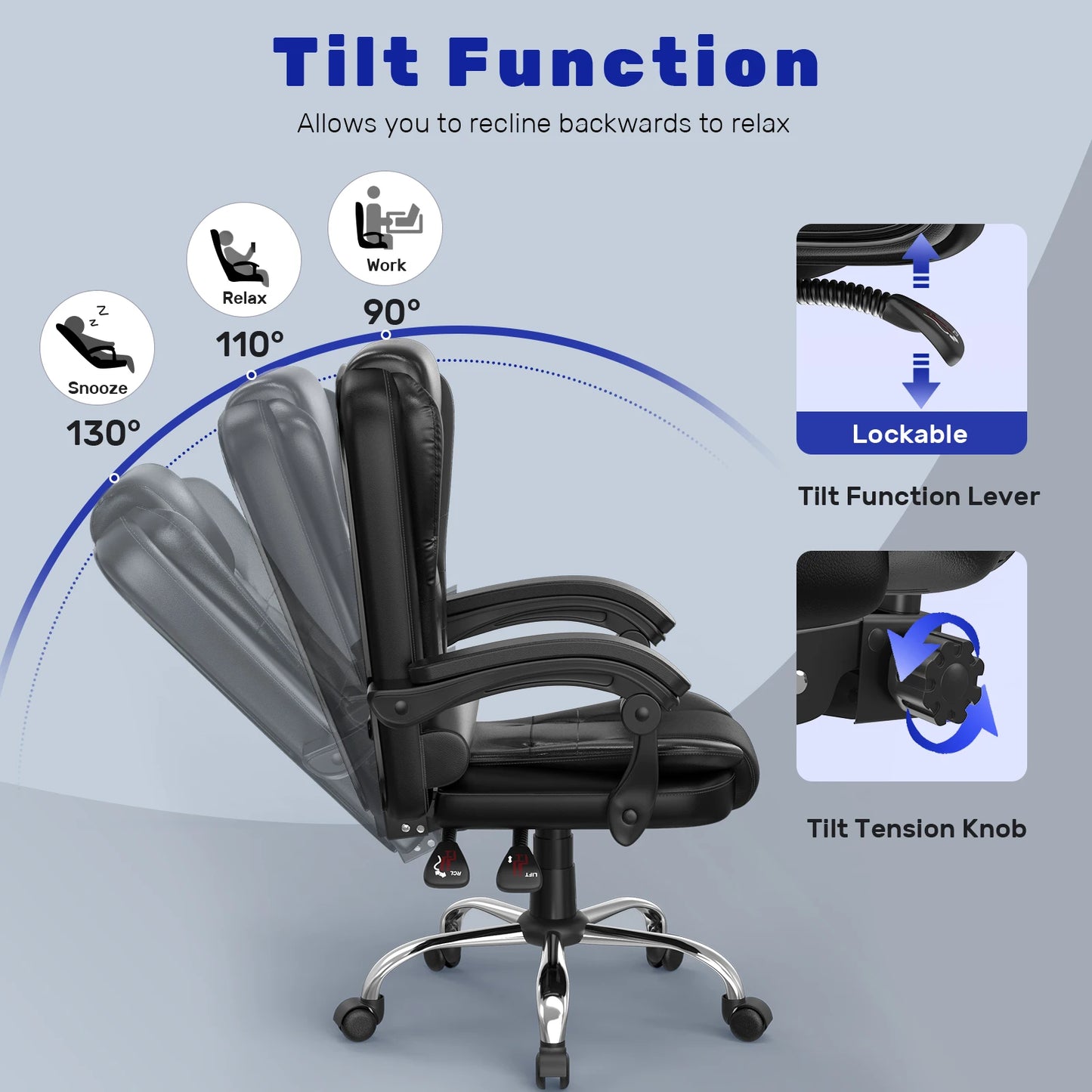 Ergonomic Office Chair Desk Chair with High Backrest and Height Adjustable PU Leather Swivel Chair Deck Chair for Office Home