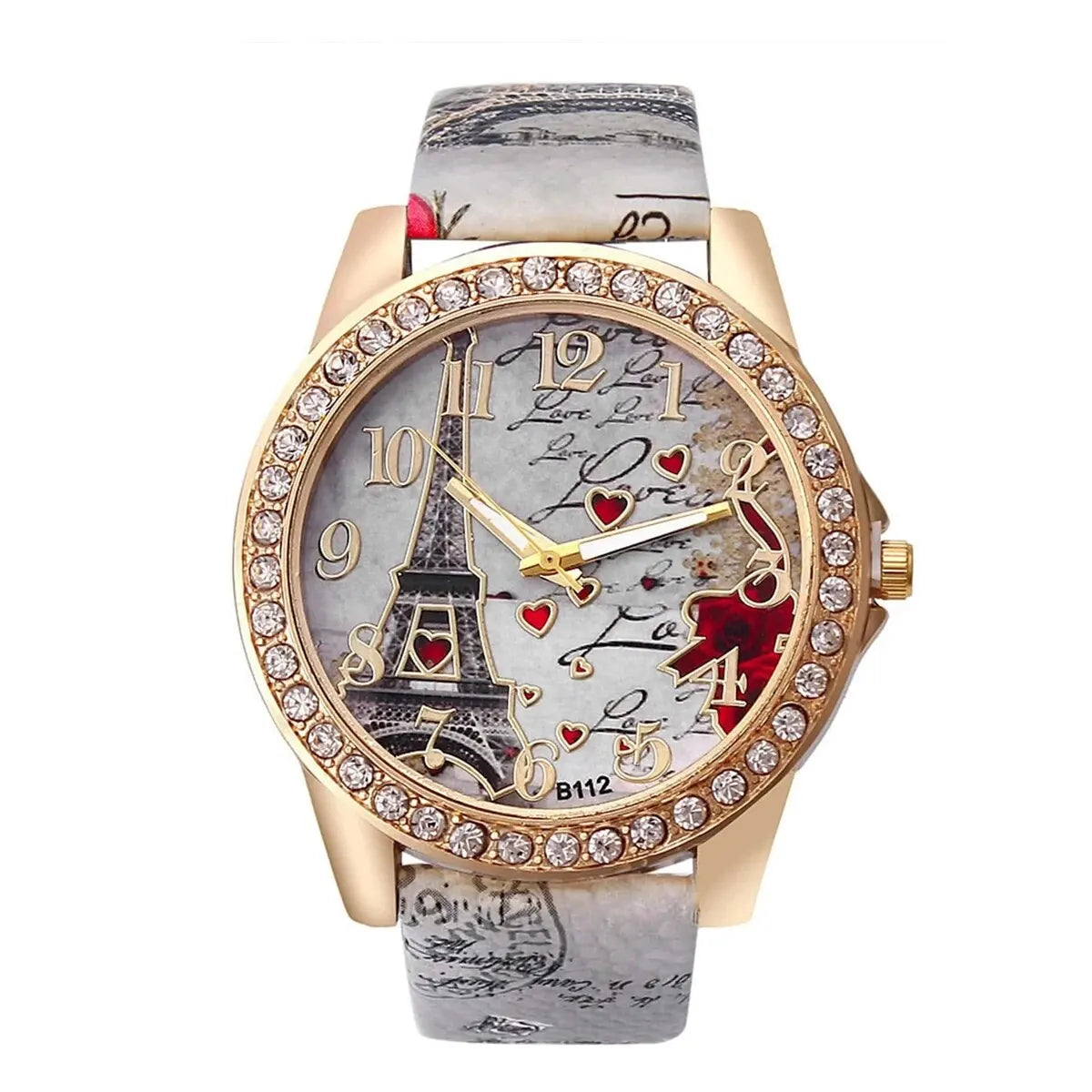 Ladies Fashion Trend Everything Tower Digital Floral Star Printed Leather Watch Band Quartz Watch Birthday Christmas Gift