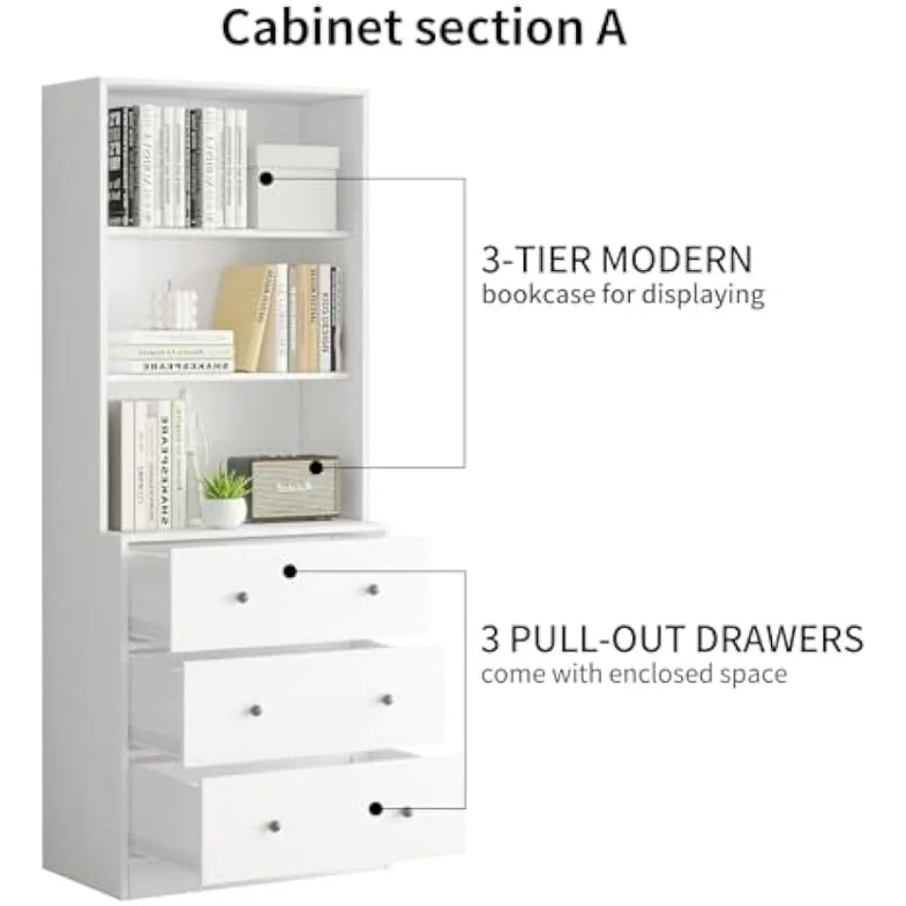 Wood Filing Cabinet With Open Storage Shelf Shelving for Books Glass Doors 5-Tier Fixed Storage Shelves for Home Office Bookcase