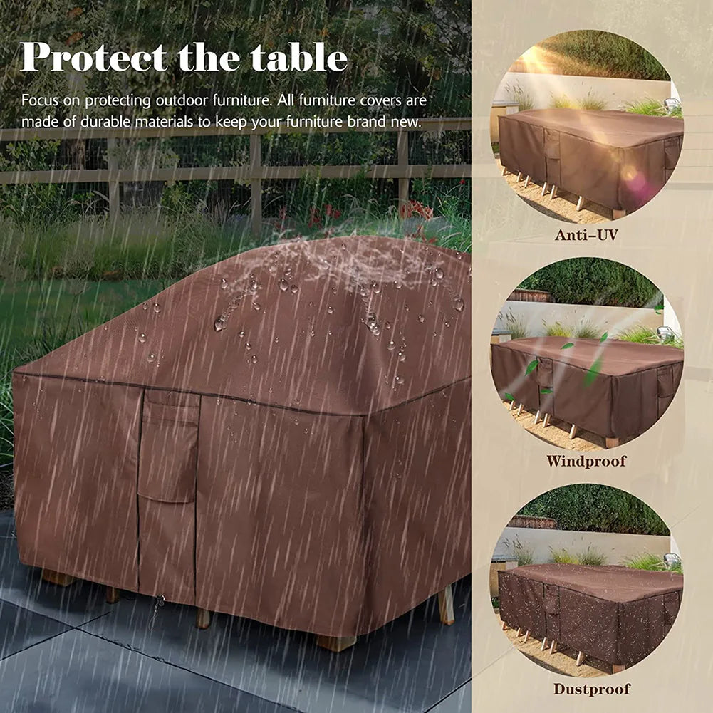 Brown 420D HEAVY DUTY Outdoor Waterproof Patio Furniture Cover Garden Rain Snow WindProof Anti-UV Cover for Sofa Table Chair