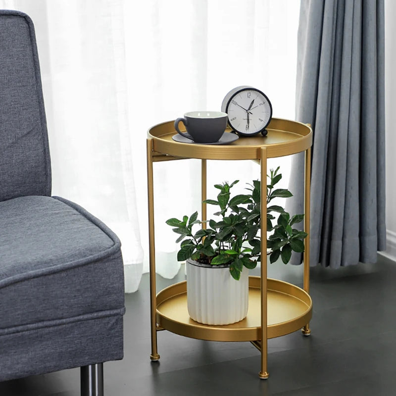 2 Tier Metal Side Table Removable Tray Gold End Table Small Accent Table Sofa Side Snack Table For Living Room Bedroom