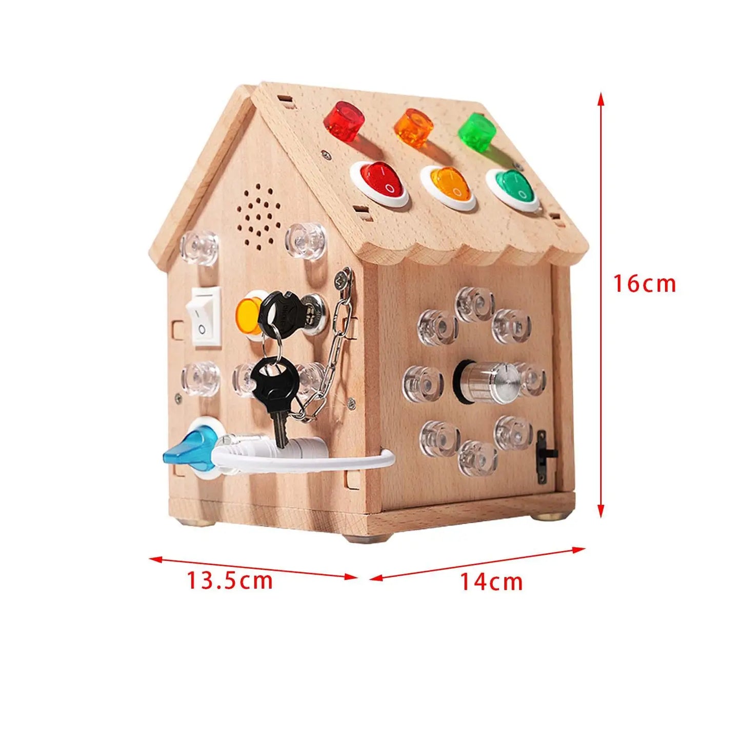 Wooden House Lights Switch Busy Board Toys with Buttons, Fine Motor Skill,