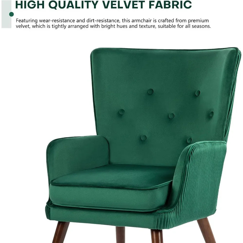 Velvet Accent Chair Set of 2, Modern Wingback Armchair with High-Back,Accent Club Arm Chair (Green),Living Room Chairs