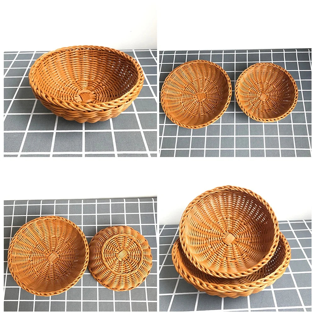 1 PCS Round Simulation Rattan Fruit Storage Basket PP Family Small Objects Storage Basket Bread Basket