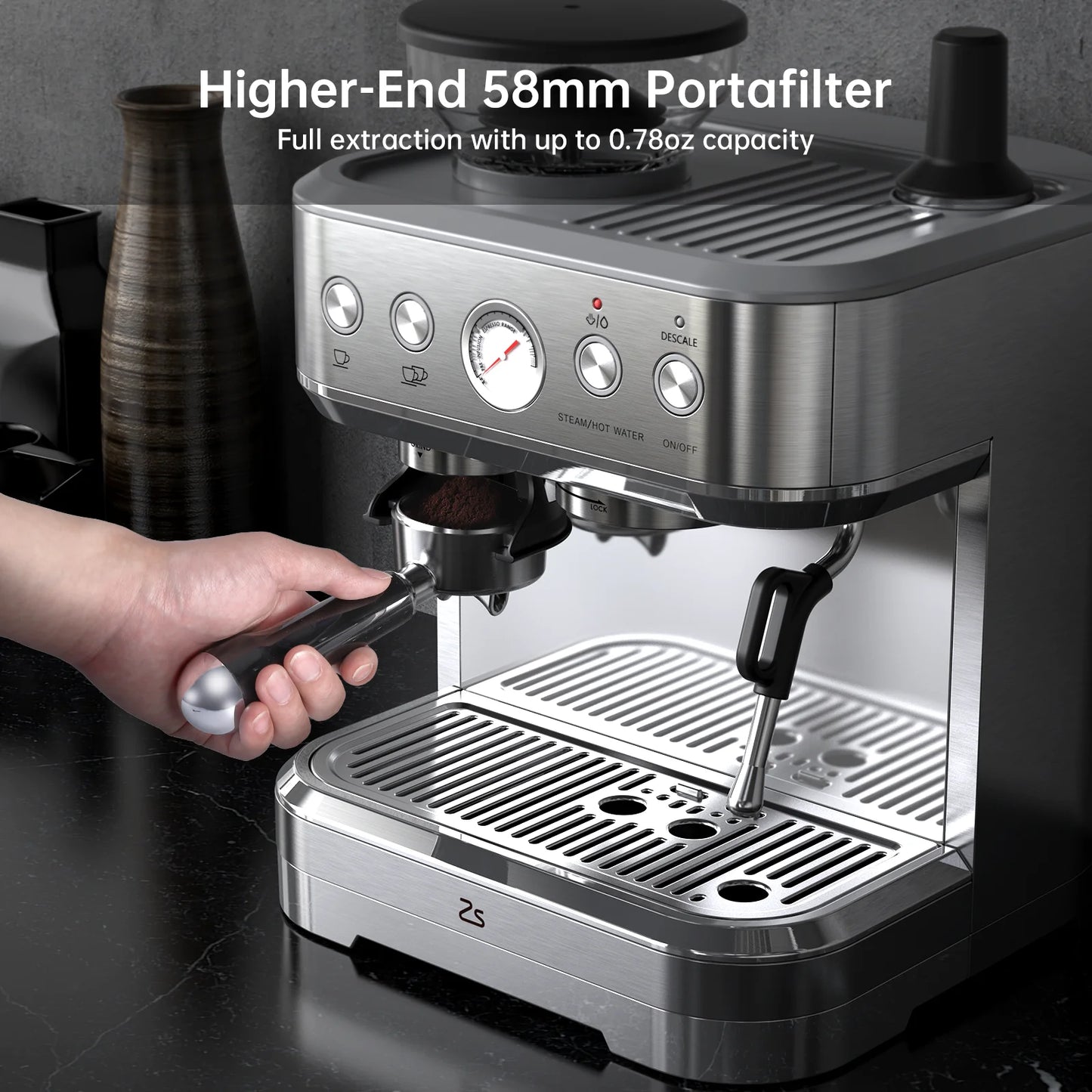 15 Bar Automatic Espresso Coffee Machine with Milk Frother and Grinder, Coffee Maker with Italian ULKA Pump, 2.5L Water Tank