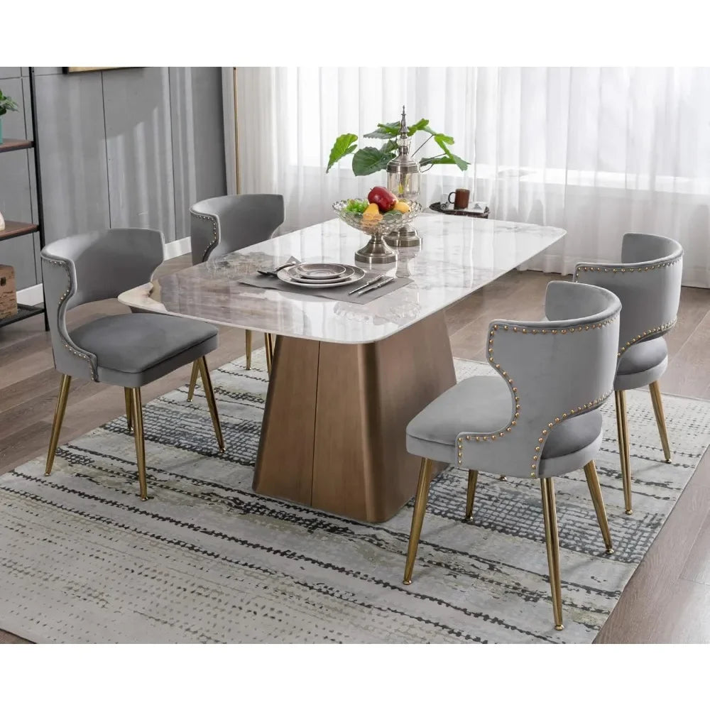 Velvet Dining Chairs Set of 4 Comfy Upholstered Dining Room Chairs with Gold Metal Legs Armless Side Chair, Dining Chairs Set