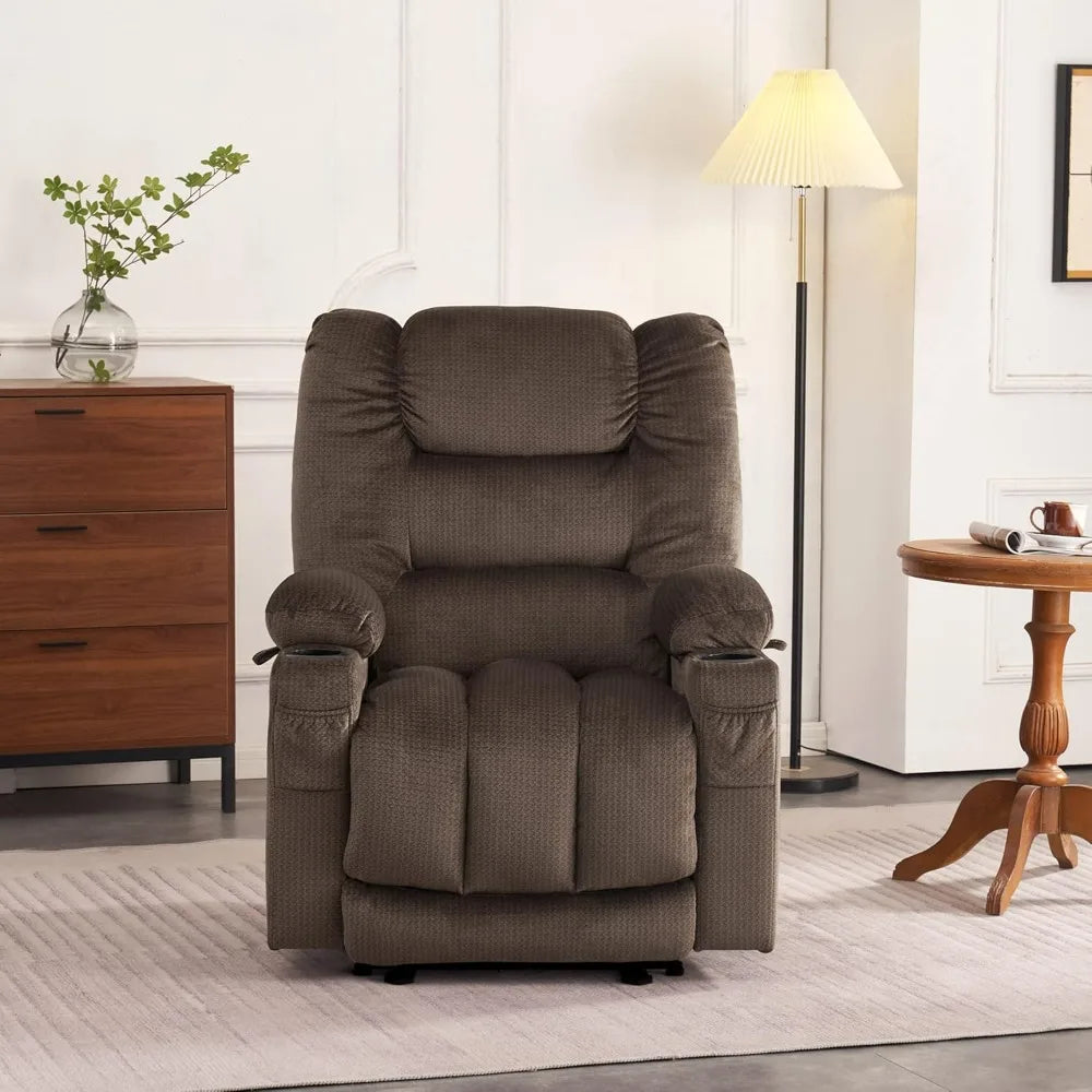 Electric Power Recliner Chair with Heat and Massage, USB Ports, Cup Holders, Reclining Chair for Living Room 6079 Dark Brown