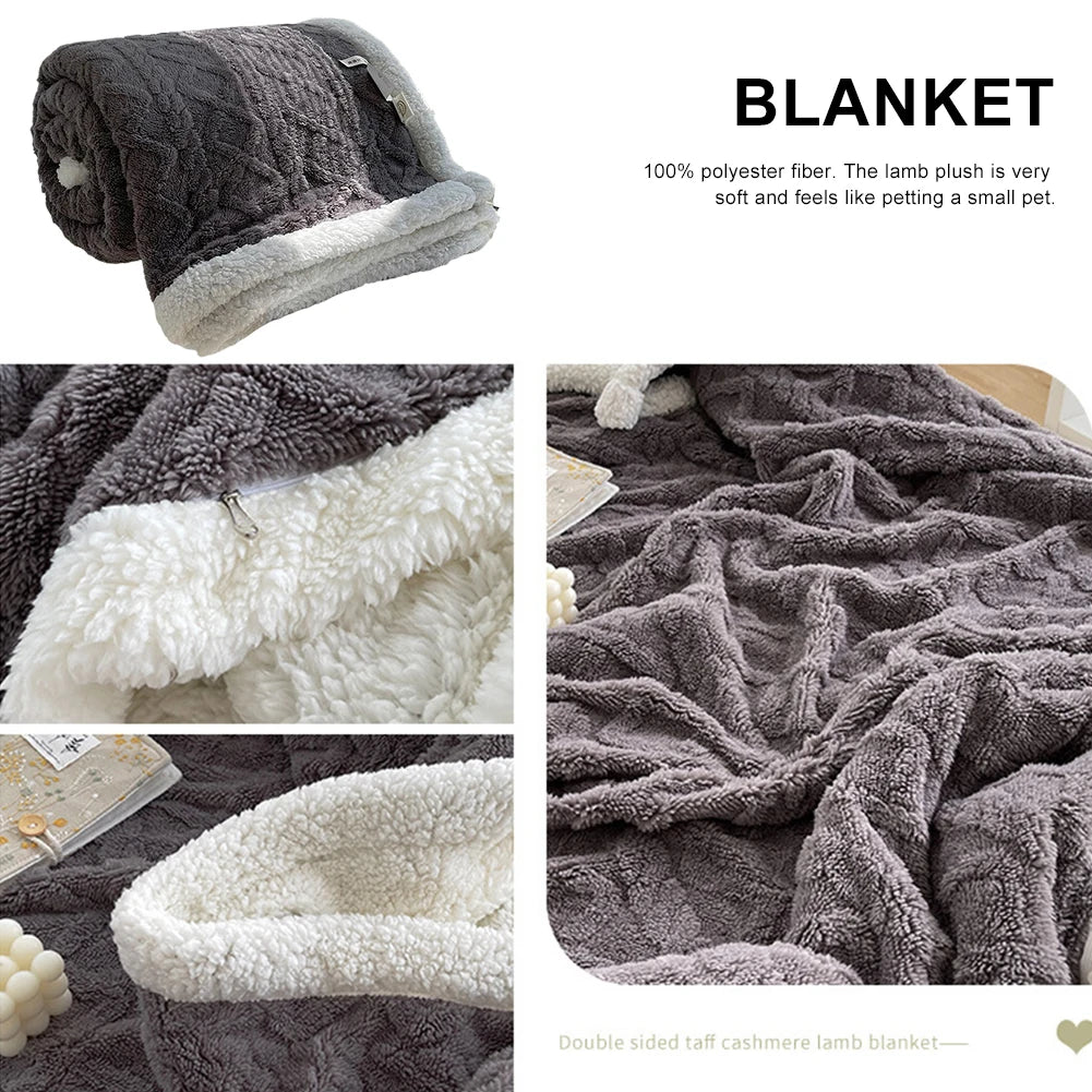 Double Layer Soft Bedspread Winter Warm Double Sided Throw Sofa Cover Lamb Fleece Throw Blanket Thick Lamb Wool Sleeping Blanket