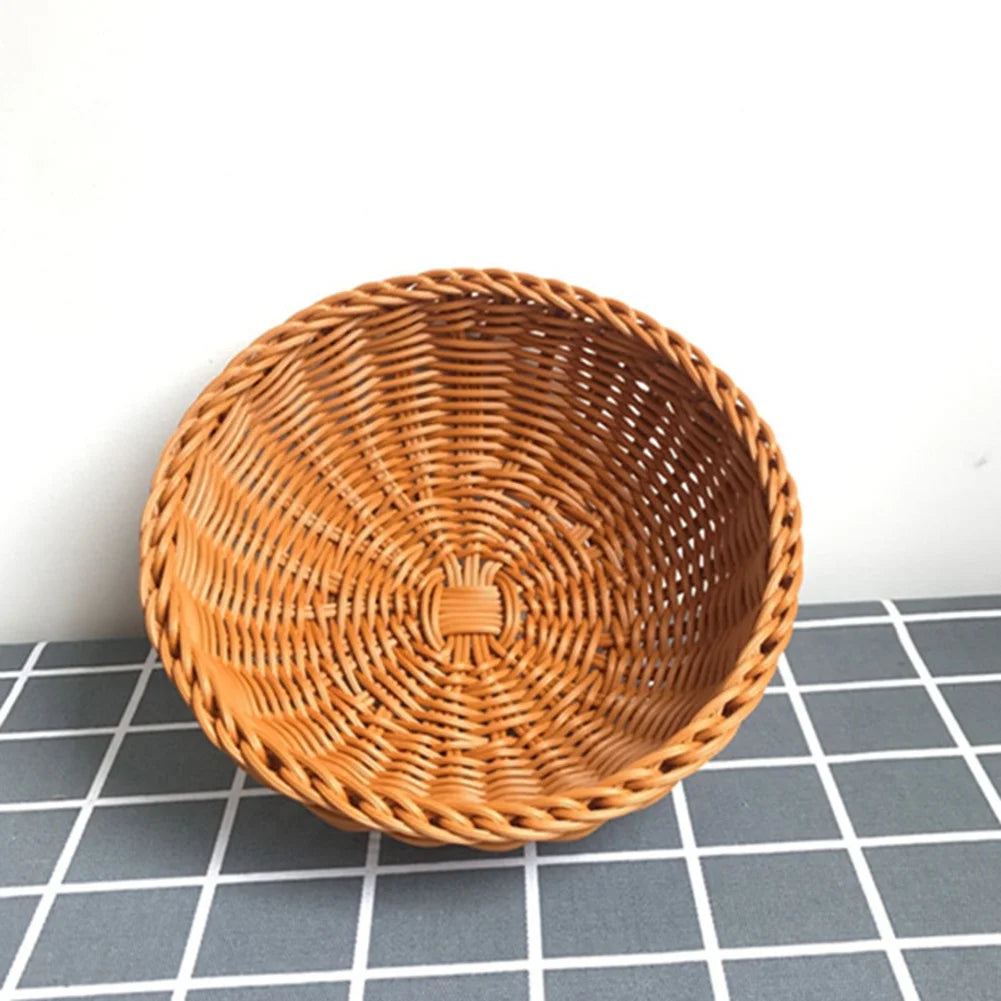 1 PCS Round Simulation Rattan Fruit Storage Basket PP Family Small Objects Storage Basket Bread Basket