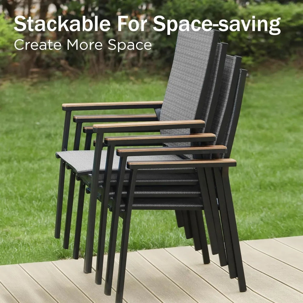 9 PCS Outdoor Table and Chairs Set, Stackable Aluminum Dining Chairs and Elongated Metal Table, Patio Dining Set for Garden