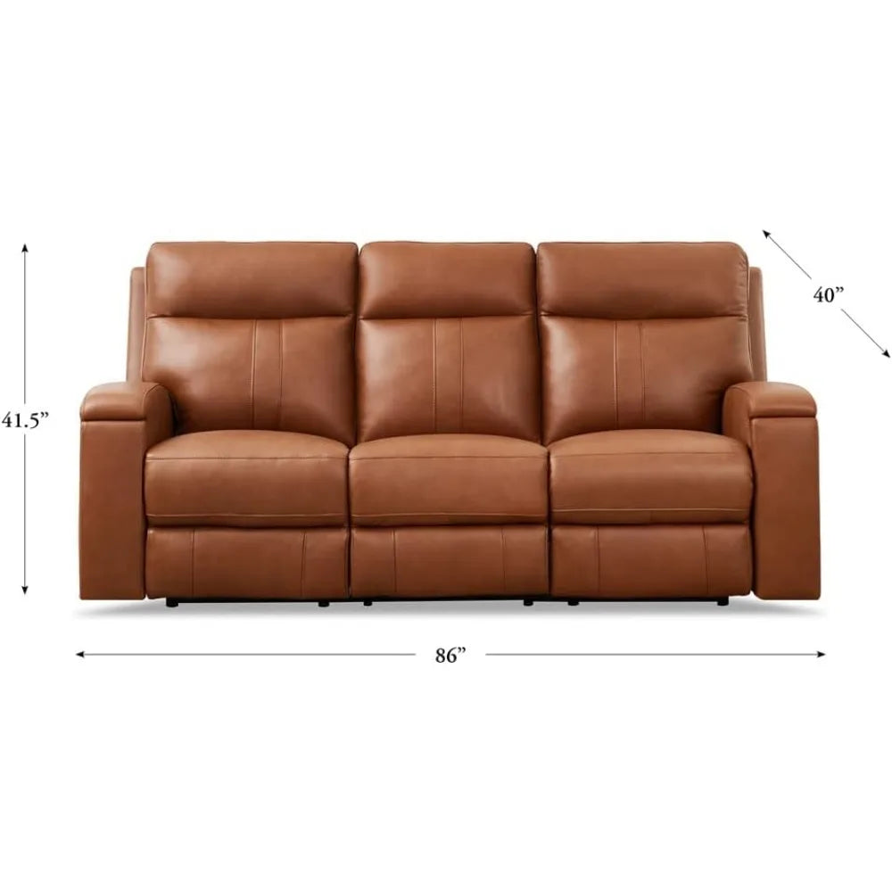 Zero Gravity Power Recline and Headrest Top Grain Leather Sofa Couch with Hidden Cup Holder, 86", Nutmeg Brown, Memory Foam