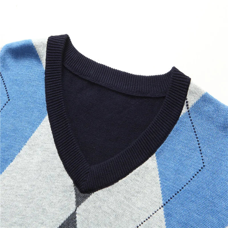 Argyle Plaid Pull Sweater Male Thin Clothing Fashion Christmas Knitted Pullovers Men Sweater Autumn Spring Korea Style Tops