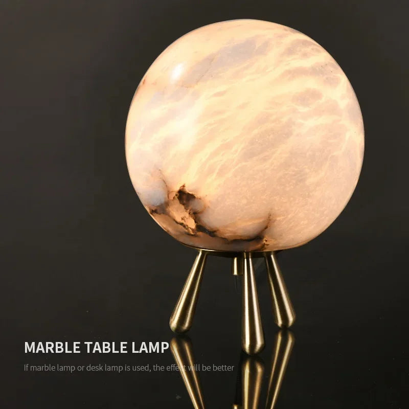 Luxury Natural Marble Table Lamp Ring Ball Led Lights Creative Bedroom Living Room Night Lights Home Decorations LED Desk Lamp