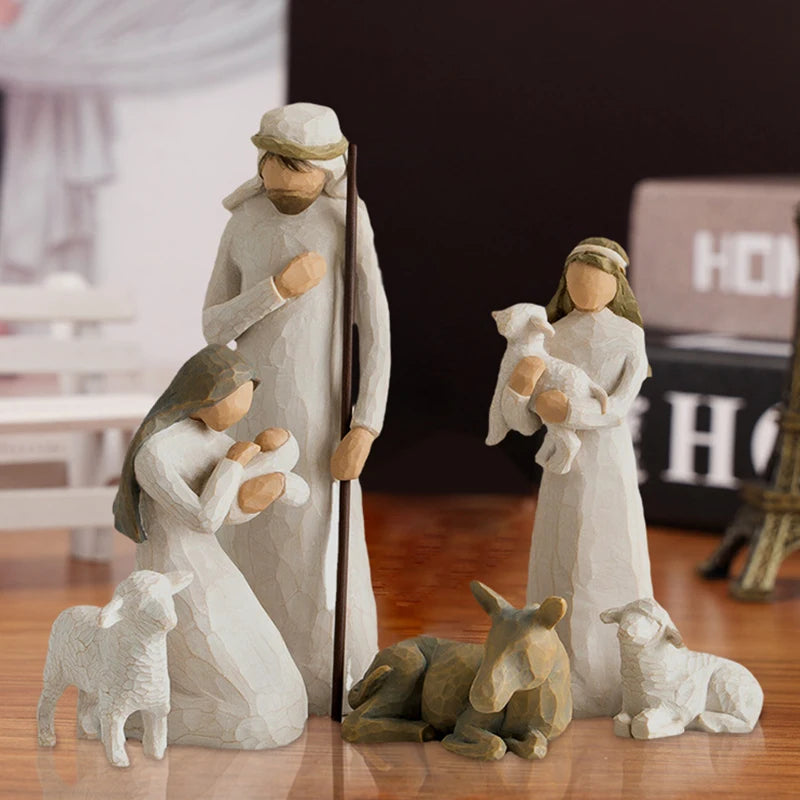 1Set Holy Family Statue Christmas Jesus Mary Joseph Figure Catholic Figurine Resin Craft Nativity Scene Set Christmas Decoration