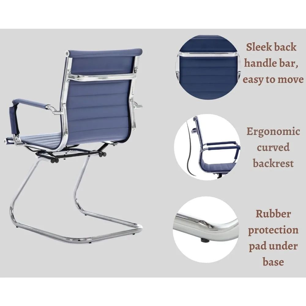 Waiting Room Chairs Leather Office Guest Chair Mid Back Reception Chairs with Sled Base for Meeting/Patient/Conference Room,