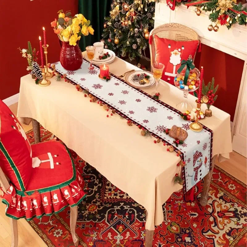 Christmas Table Runner Christmas Tree Santa Claus Printing Linen Tablecloth for Kitchen Decoration Tableware Mat Supplies Decor