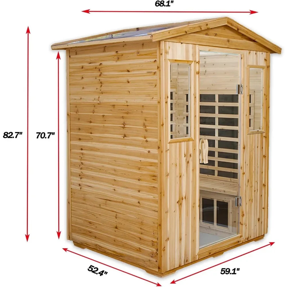 Sauna Outdoor 4 Person Far Infrared Sauna Low EMF Wooden Sauna Room for Home, 2050watt Canadian Hemlock