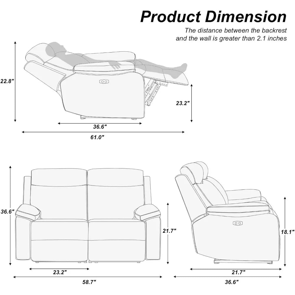 58.7” Power Loveseat Recliner Sofa. Reclining Loveseat Couch for Living Room. Home Theater Seating. Beige.