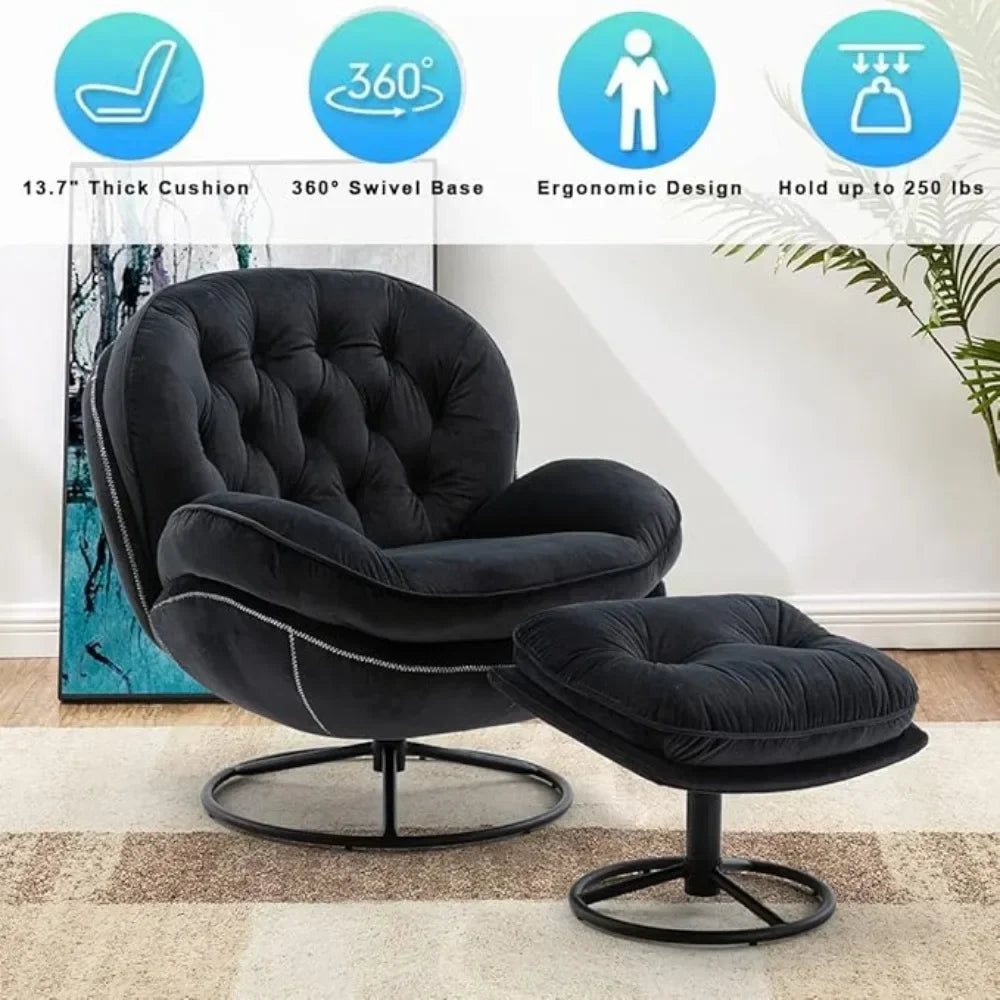 Velvet Swivel Accent Chair with Ottoman Set, Modern Lounge Chair with Footrest, Comfy Armchair with 360 Degree Swiveling.