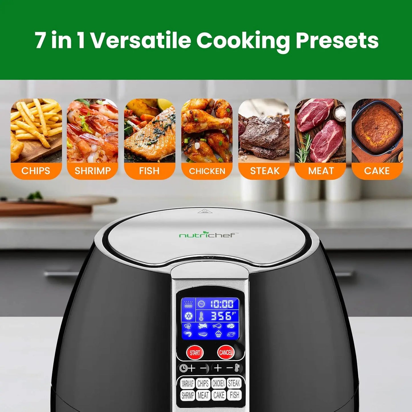 Fryer Oven - w/Digital Display, Electric Big 3.7 Qt Capacity Stainless Steel Kitchen Oilless Convection Power Multi Cooker