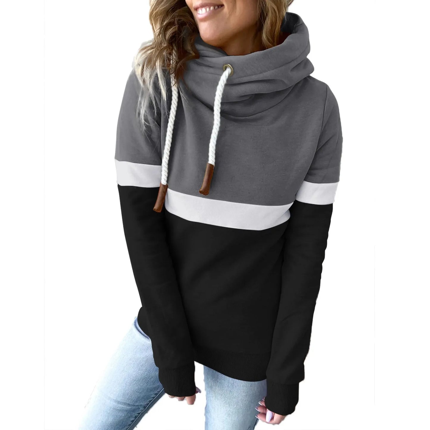 Fashion Women's Hoodie Casual Hoodies Pullovers Sweatshirts female Top Tricolor personality High Neck Hoodies Sweatshirt